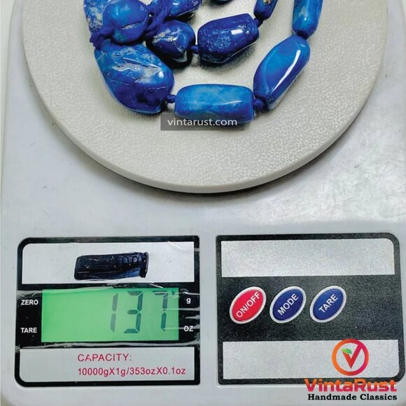 Handmade Lapis Lazuli Gemstone Necklace, Vintage Beaded Stone Necklace, Natural - Picture 9 of 9